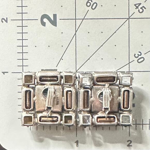 1940s 1950s vintage 925 sterling silver large clear rhinestones clip on earrings - Picture 7 of 8